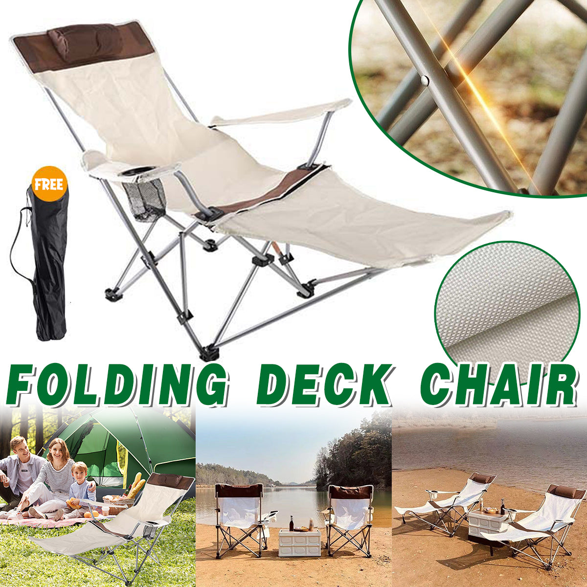 Portable Folding Recliner Chair with Cup Holder for Outdoor Use