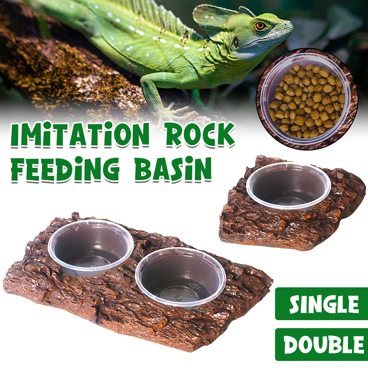 Resin Reptile Feeding Basin with Natural Rock Design