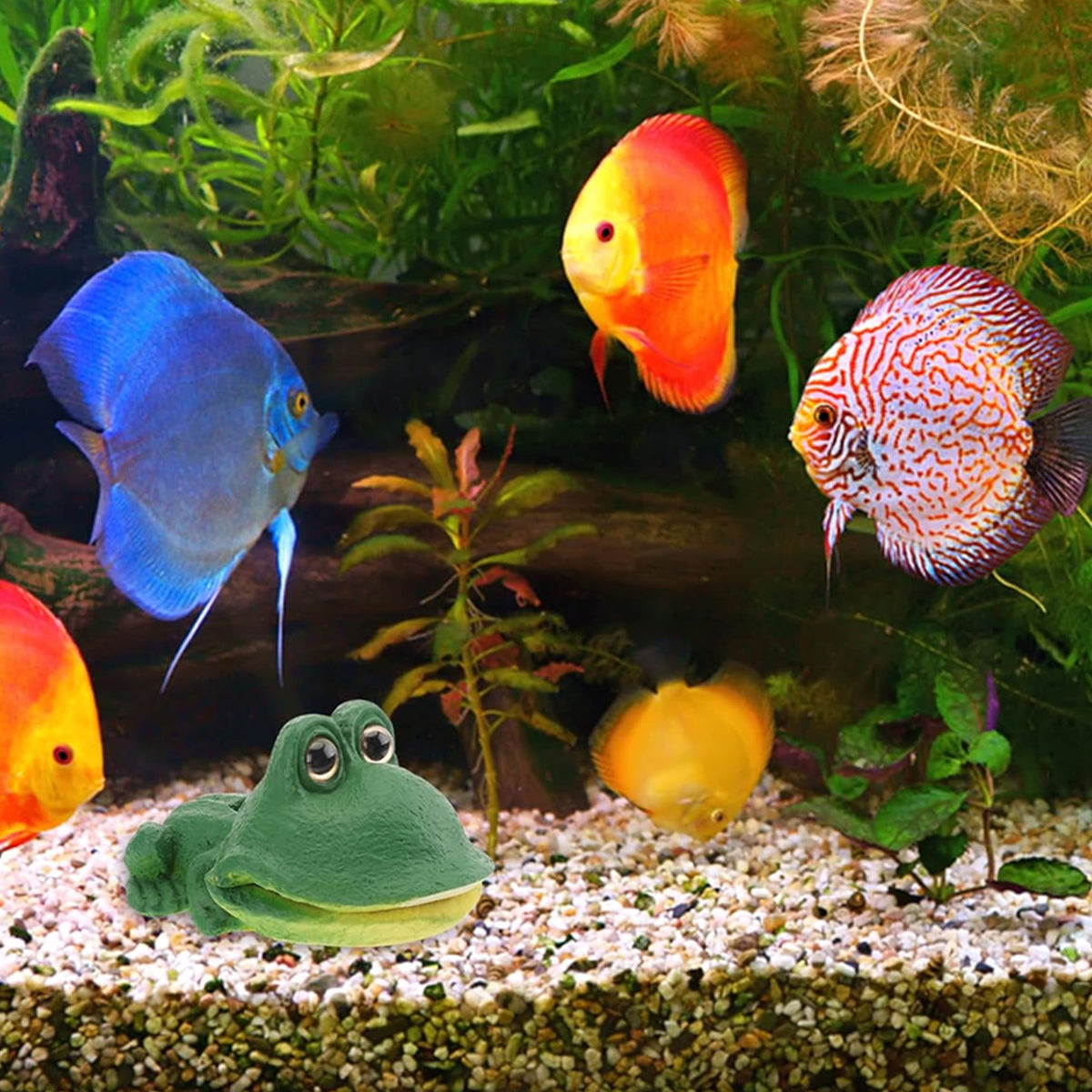 Aquarium Frog Ornament Cute Frog Decor for Fish Tank with Air Bubble Feature