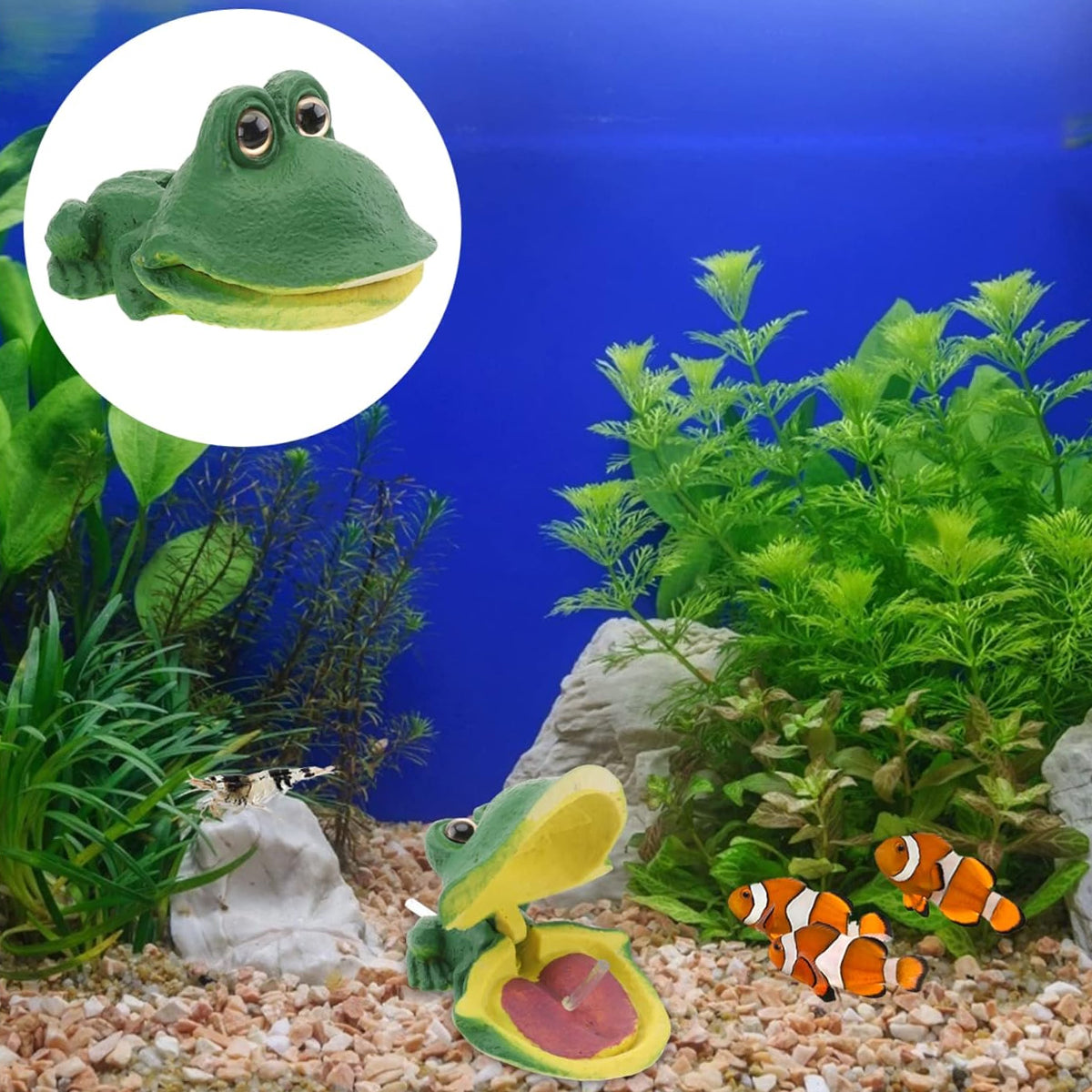 Aquarium Frog Ornament Cute Frog Decor for Fish Tank with Air Bubble Feature
