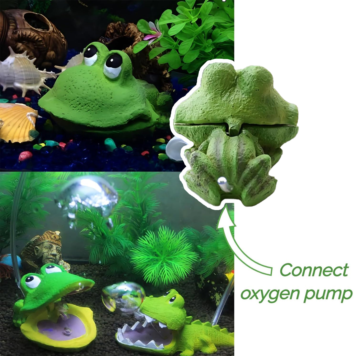 Aquarium Frog Ornament Cute Frog Decor for Fish Tank with Air Bubble Feature