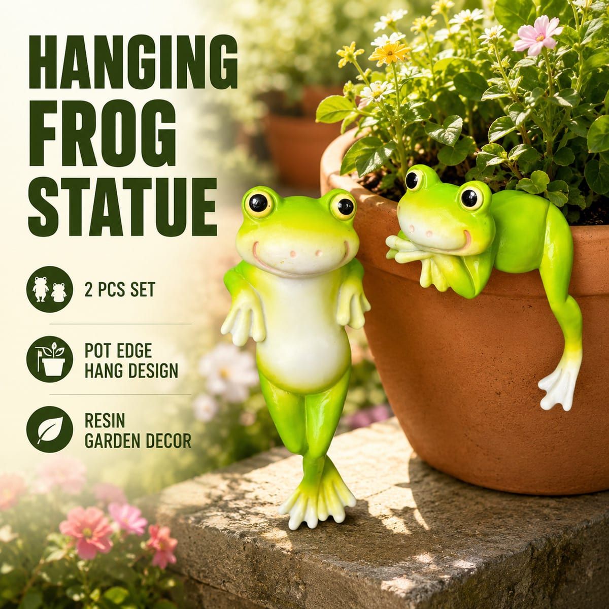 2 Pcs Resin Hanging Frog Ornaments for Pots