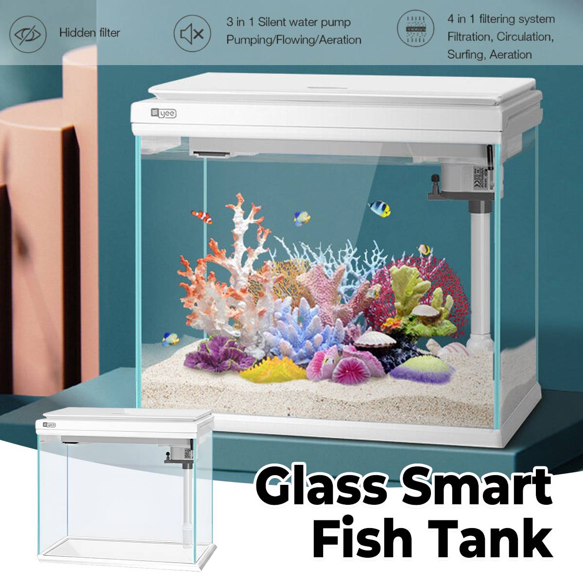 Yee Smart Glass Fish Tank With LED & Filter System