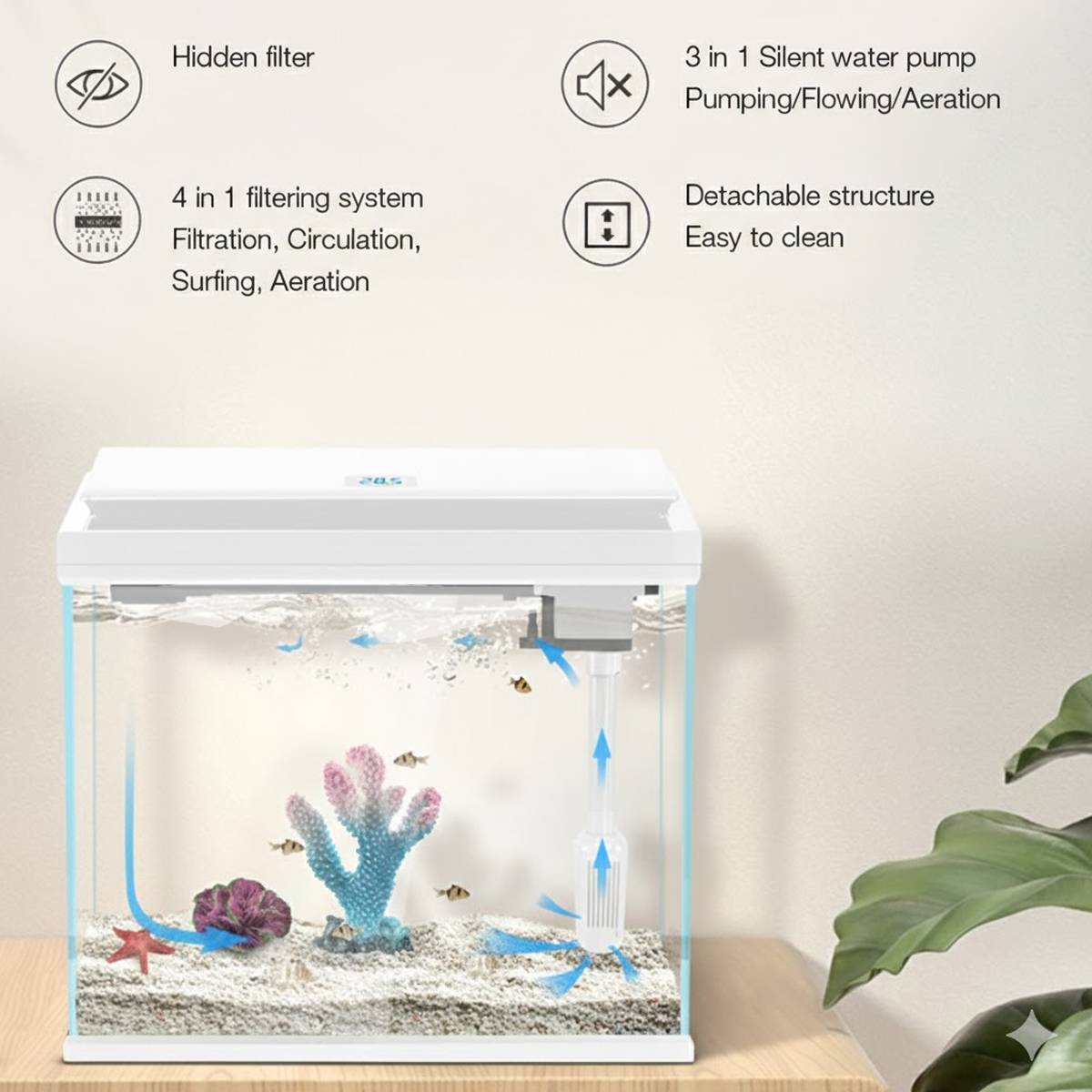 Yee Smart Glass Fish Tank With LED & Filter System