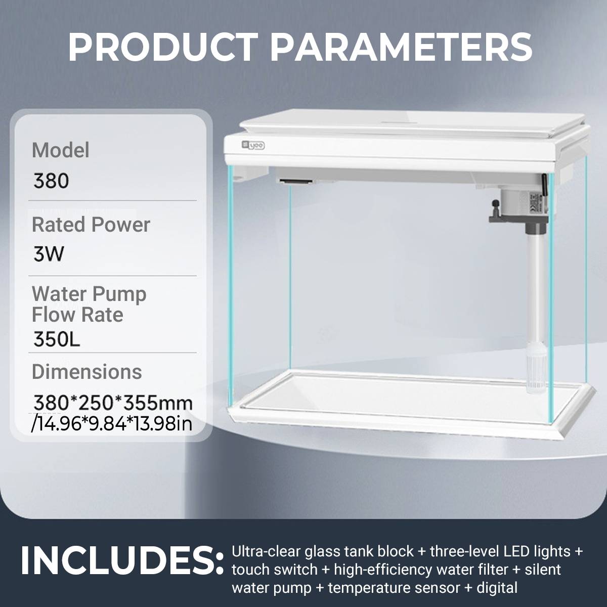 Yee Smart Glass Fish Tank With LED & Filter System
