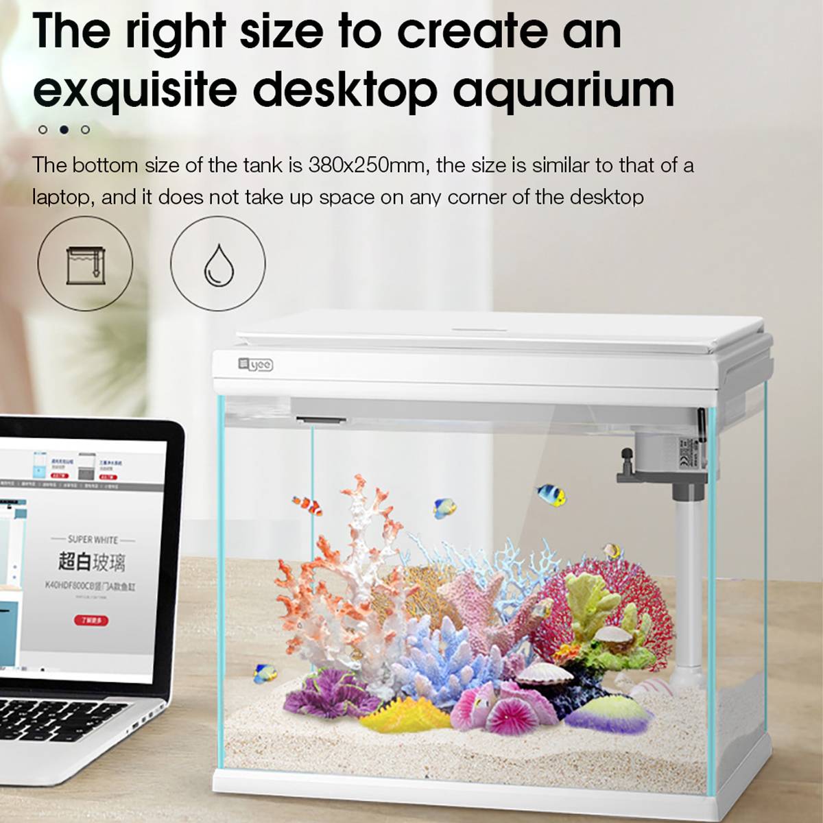 Yee Smart Glass Fish Tank With LED & Filter System