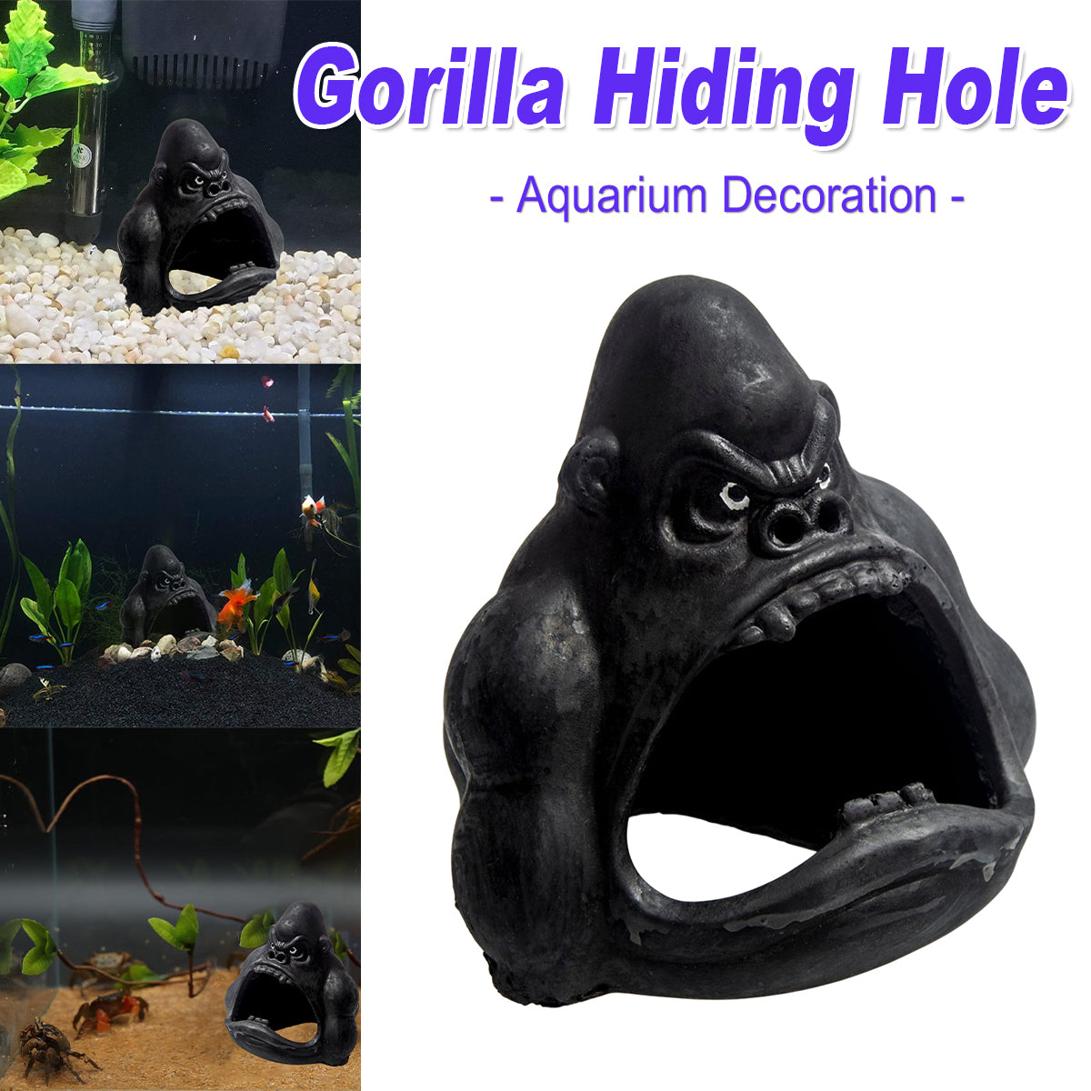 Gorilla Shaped Aquarium Decoration Shelter