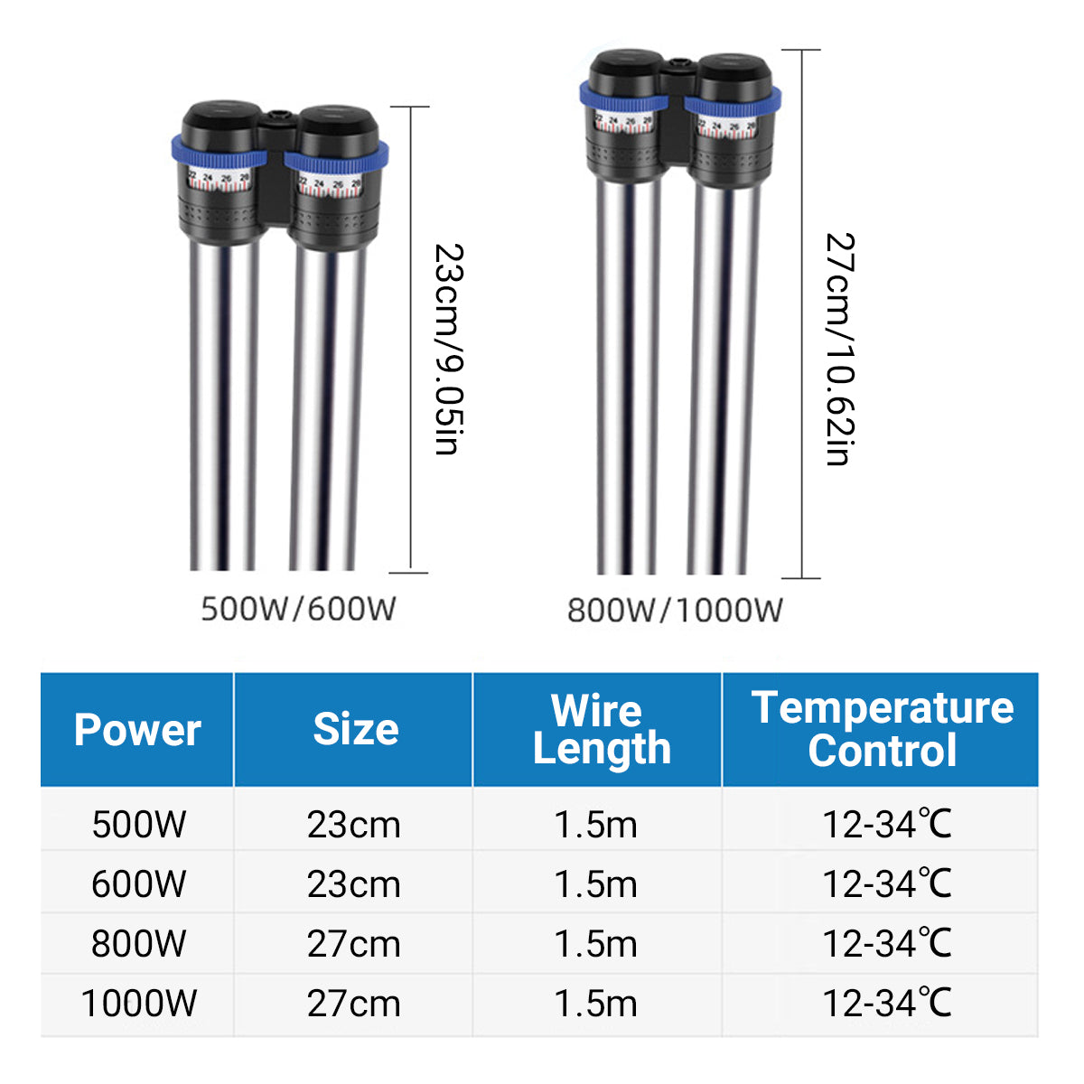 316 Stainless Steel Aquarium Heater Rod with Adjustable Temperature