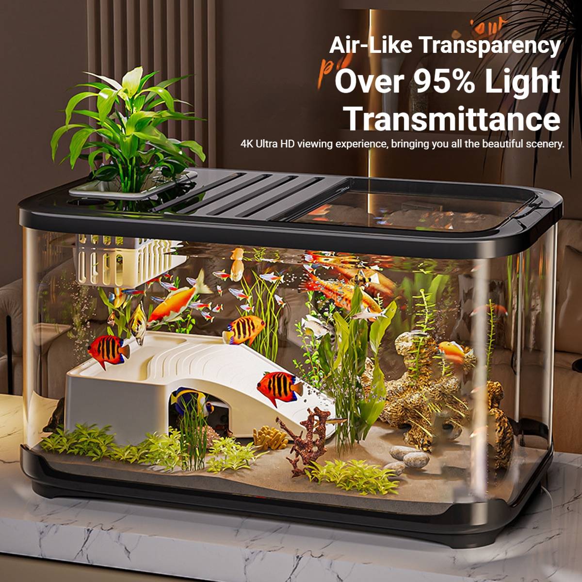 Desktop Glass Fish Tank Aquarium With Lid