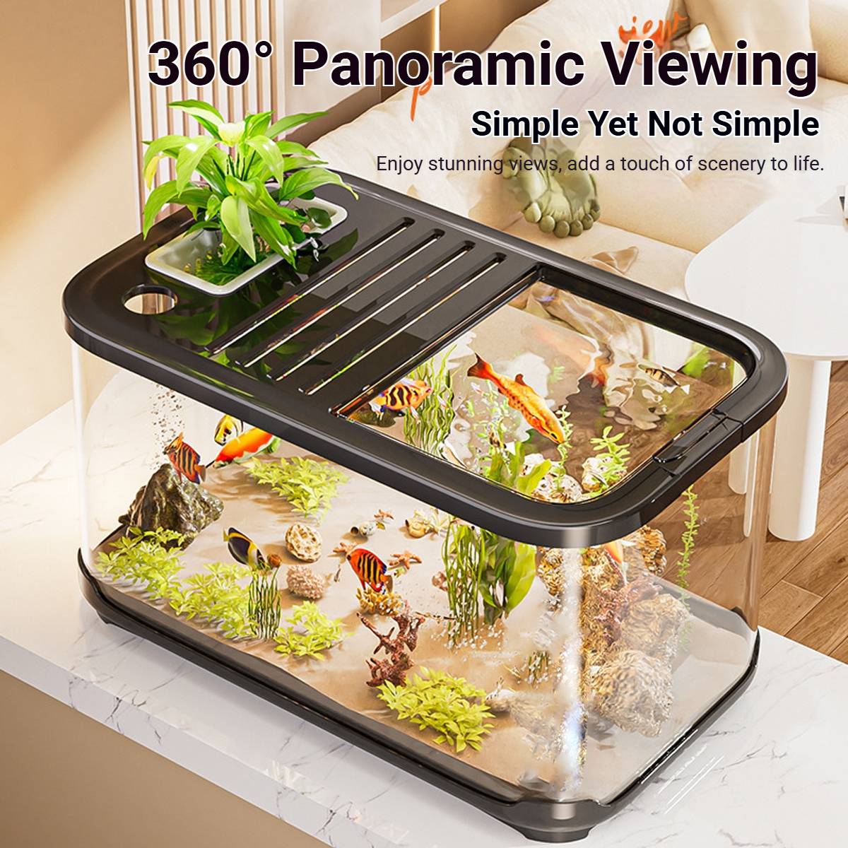 Desktop Glass Fish Tank Aquarium With Lid
