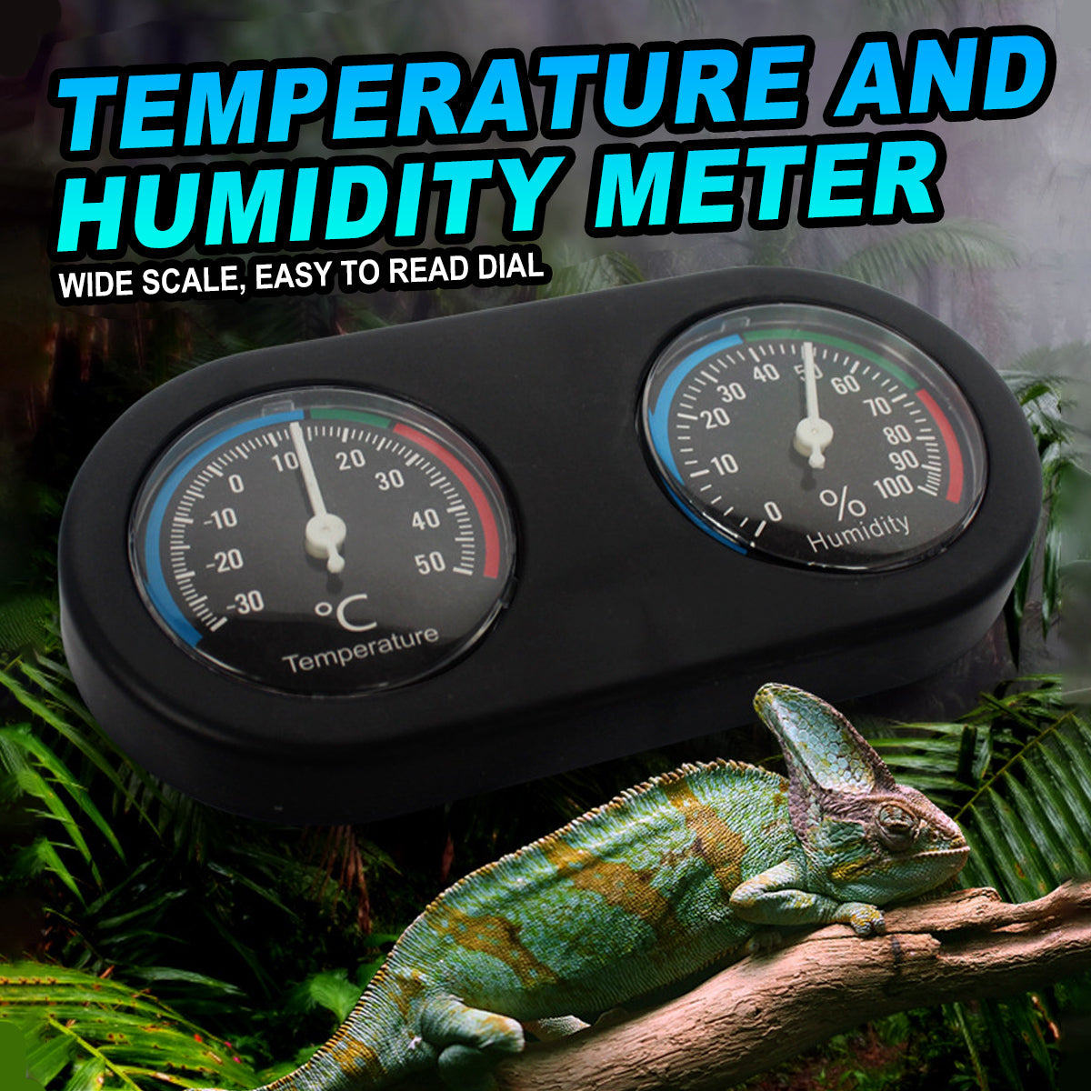 Digital Reptile Temperature & Humidity Monitor | Dual Gauge Display