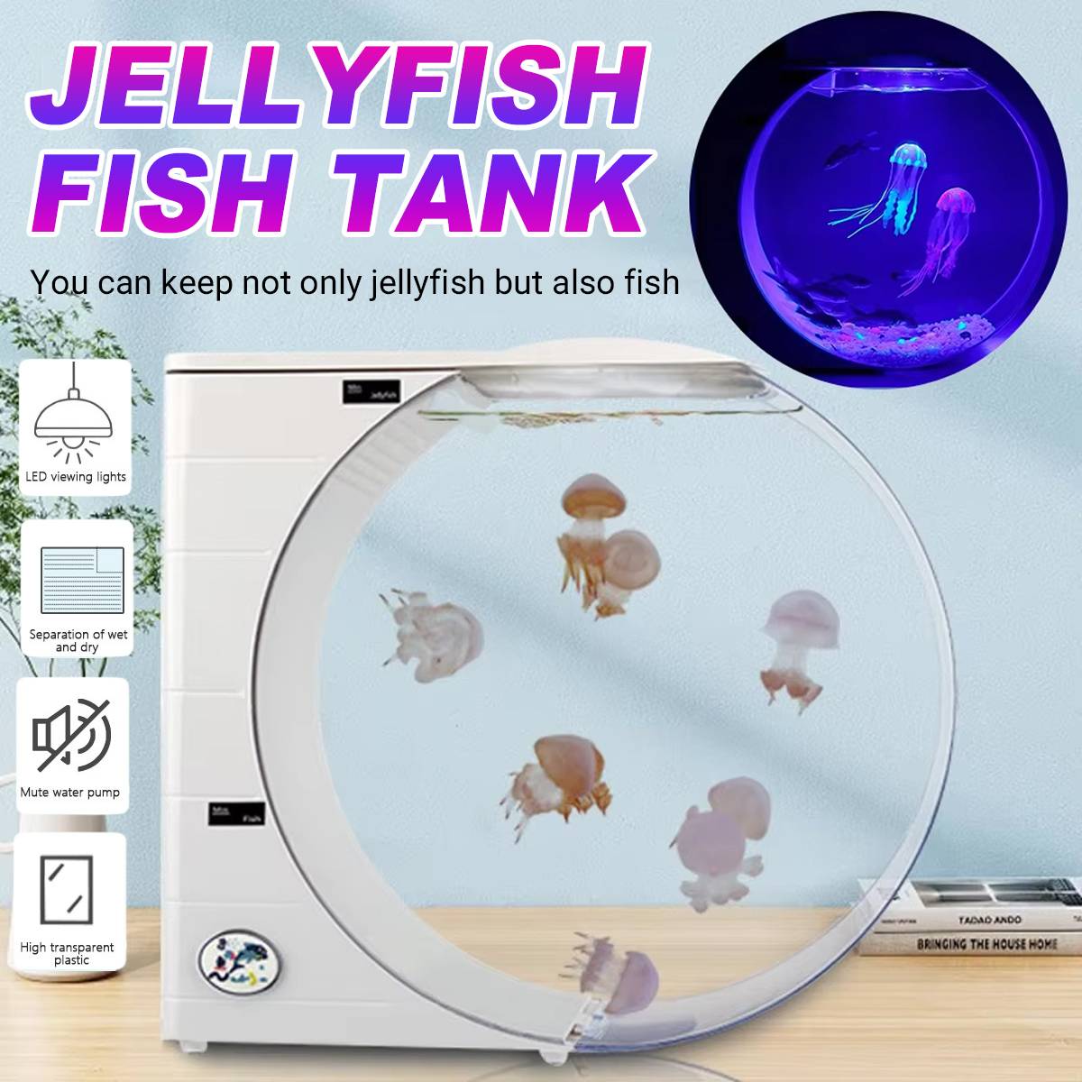 Jellyfish Fish Tank LED Aquarium Desktop Mini Tank