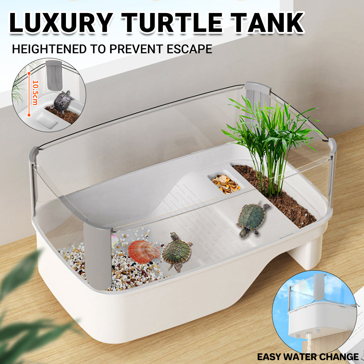 Luxury Tortoise Habitat with Basking Table Escape-Proof Reptile Tank