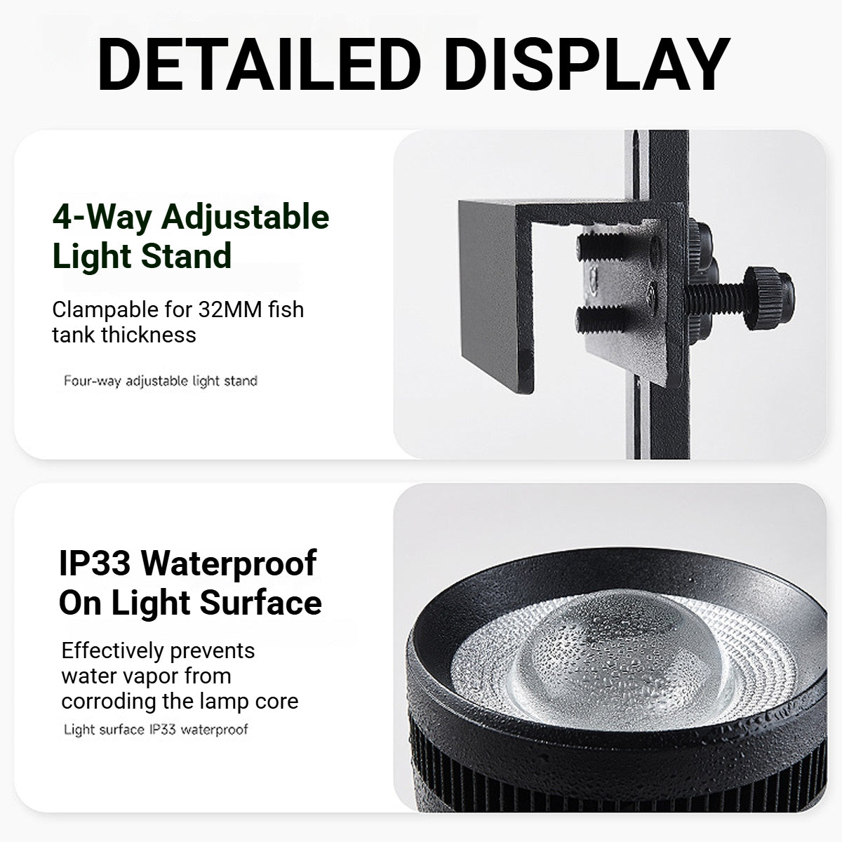 Yee LED Aquarium Light 35W Full Spectrum Clip-On Fish Tank Lamp