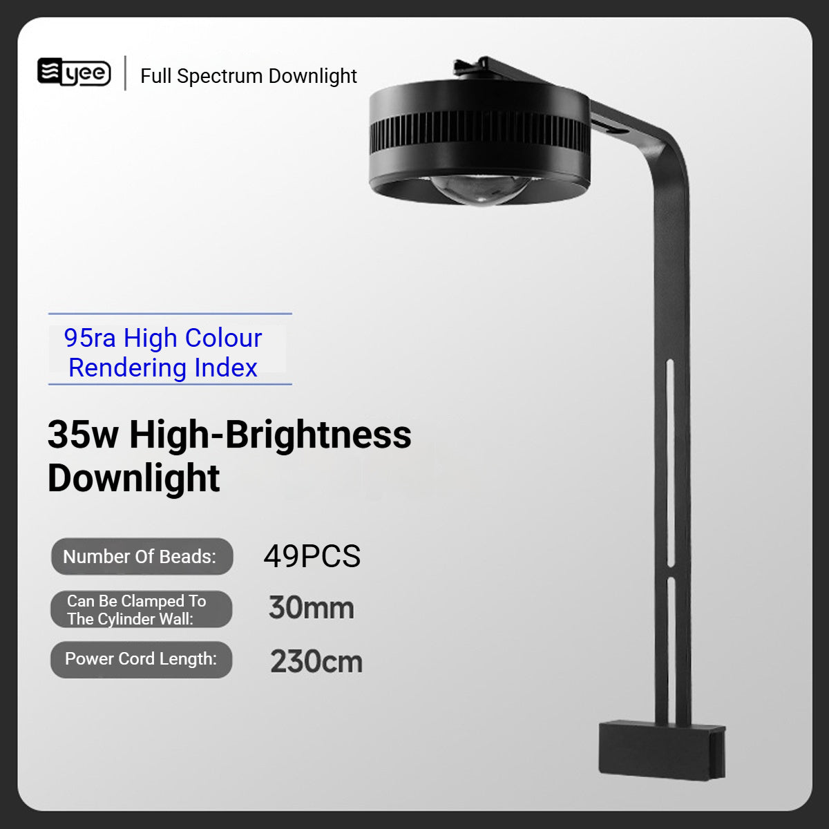 Yee LED Aquarium Light 35W Full Spectrum Clip-On Fish Tank Lamp