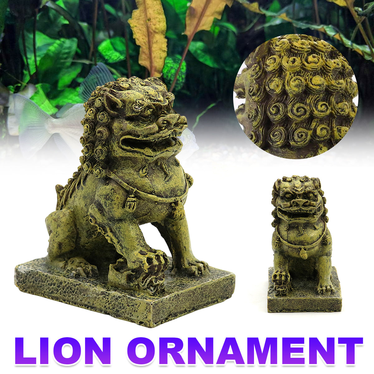 Resin Guardian Lion Aquarium Ornament Antique Bronze Decor