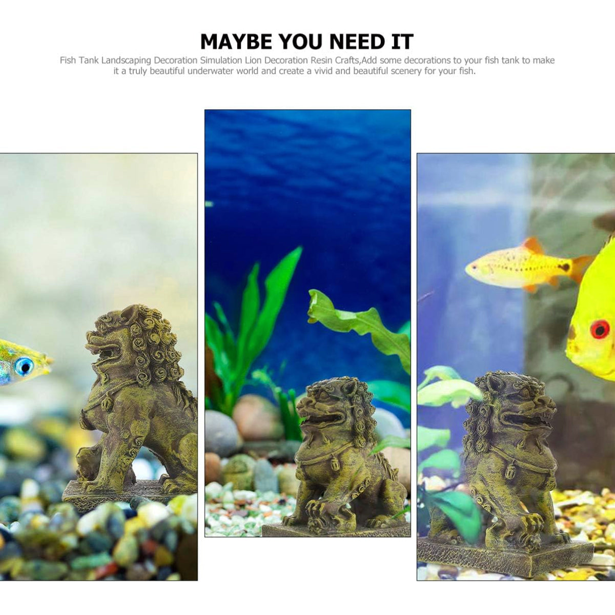 Resin Guardian Lion Aquarium Ornament Antique Bronze Decor