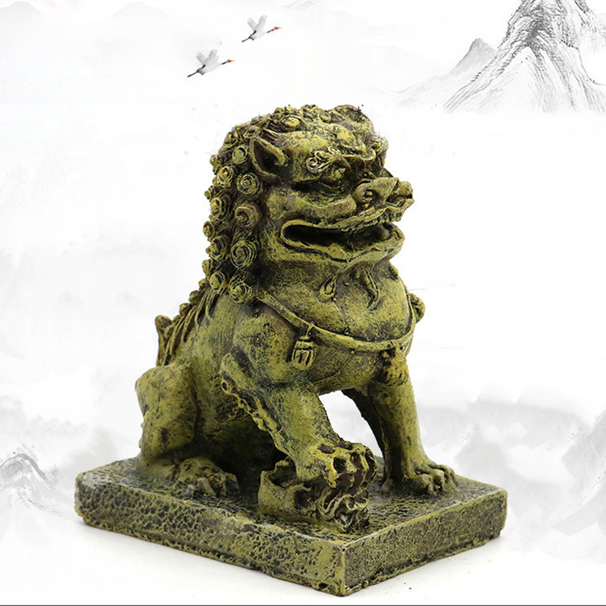 Resin Guardian Lion Aquarium Ornament Antique Bronze Decor