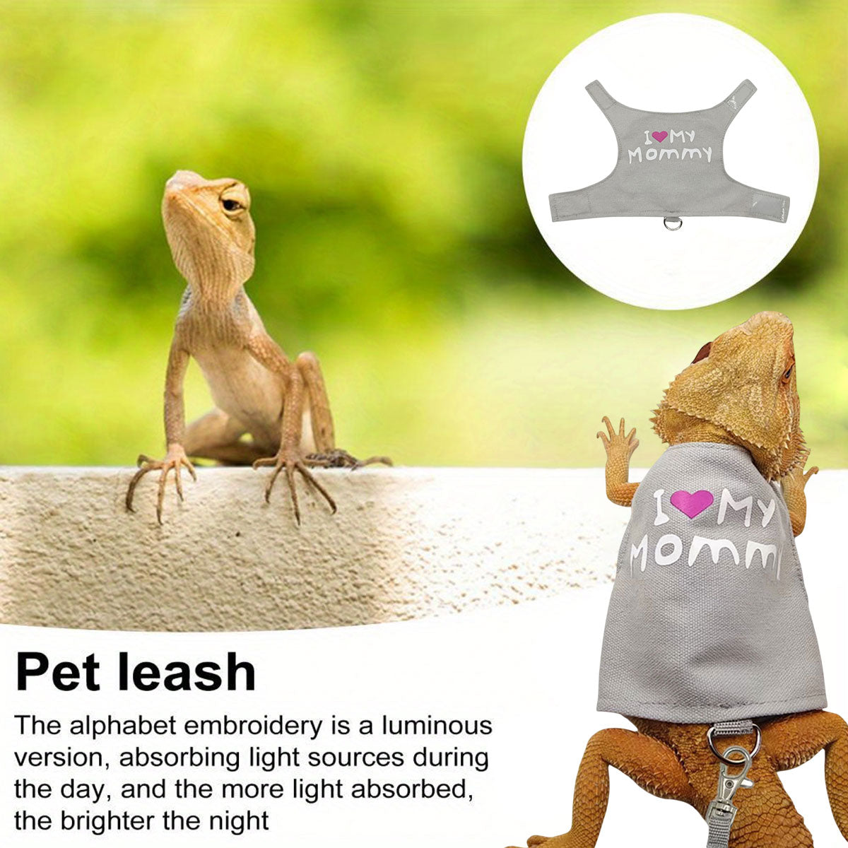 Lizard Harness And Leash Set With Luminous Print For Reptiles