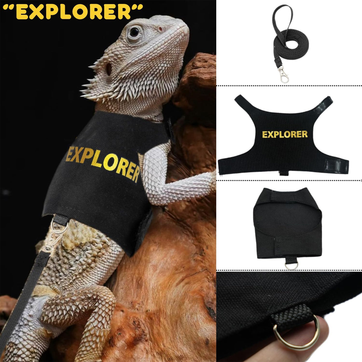 Adjustable Reptile Harness Leash Lizard Walking Vest with Lead