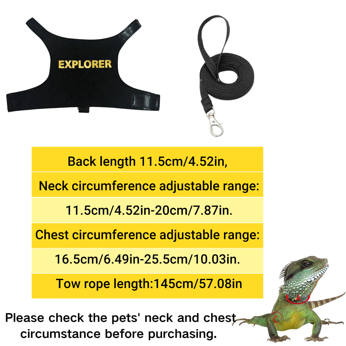 Adjustable Reptile Harness Leash Lizard Walking Vest with Lead