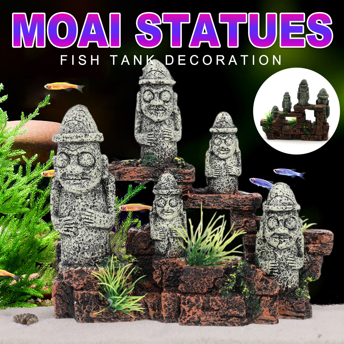 Resin Moai Aquarium Ornament Easter Island Statue Fish Tank