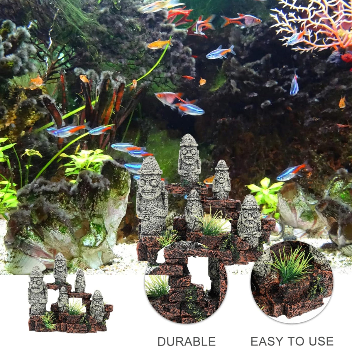Resin Moai Aquarium Ornament Easter Island Statue Fish Tank