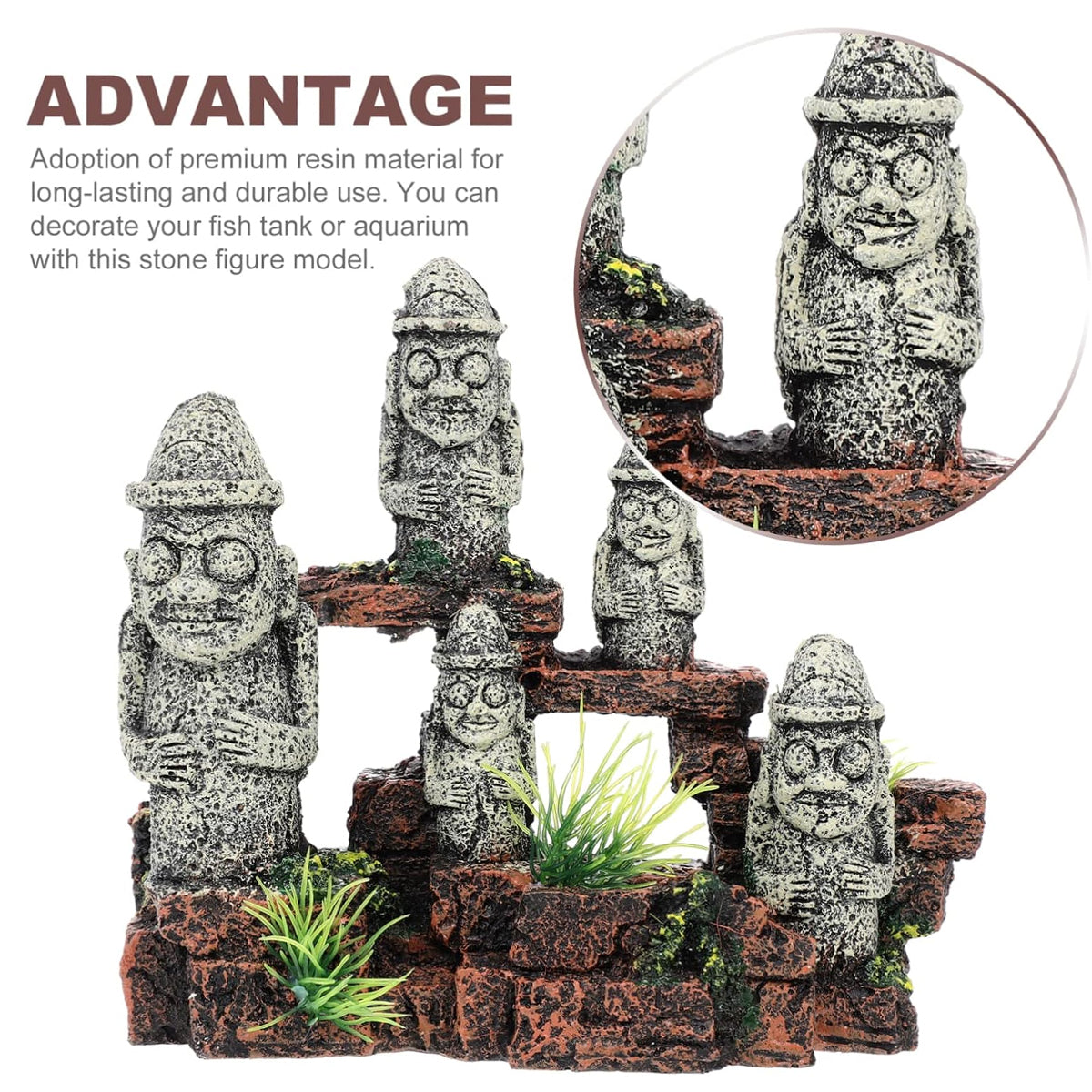 Resin Moai Aquarium Ornament Easter Island Statue Fish Tank