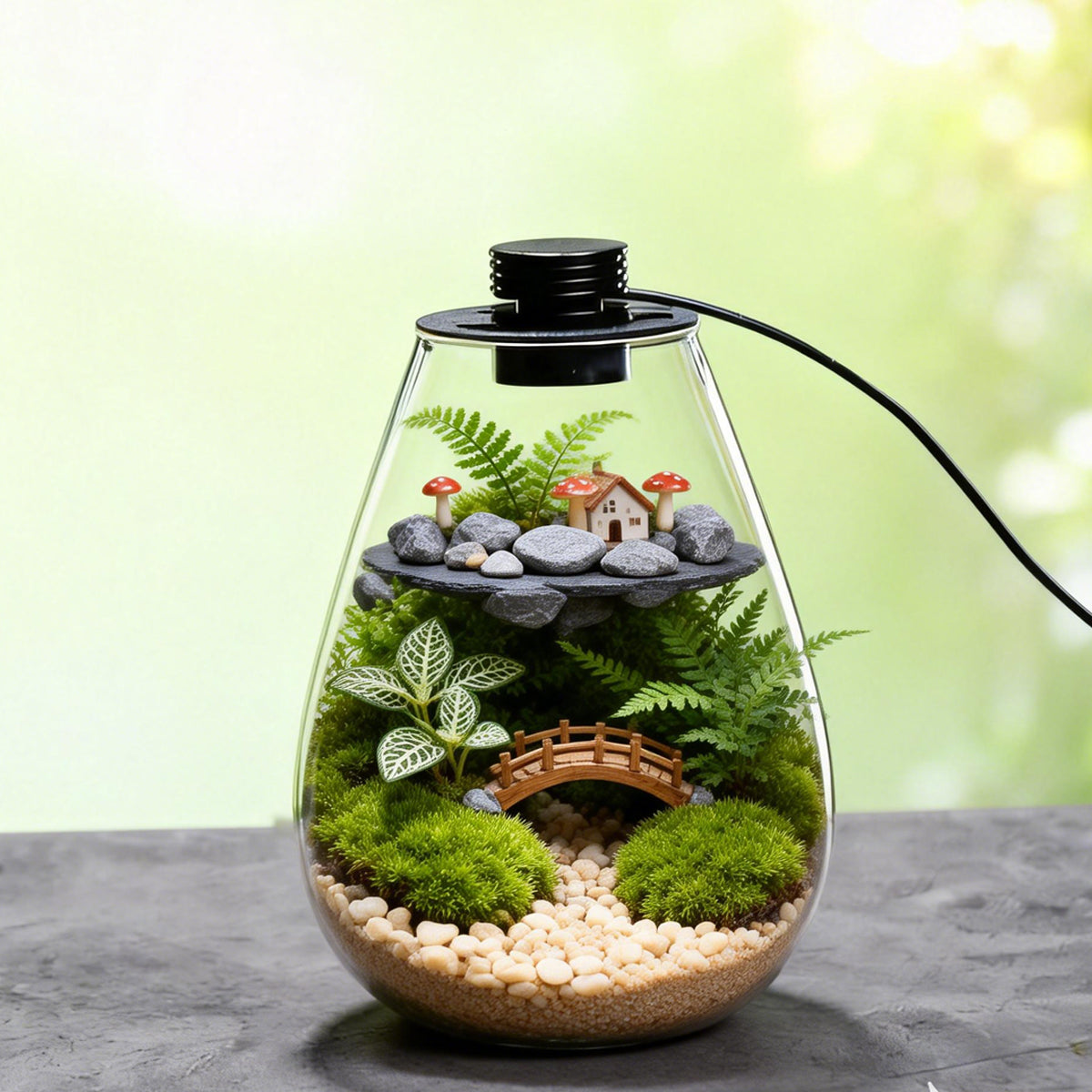 LED Glass Terrarium Bottle Mini Ecosystem Lamp