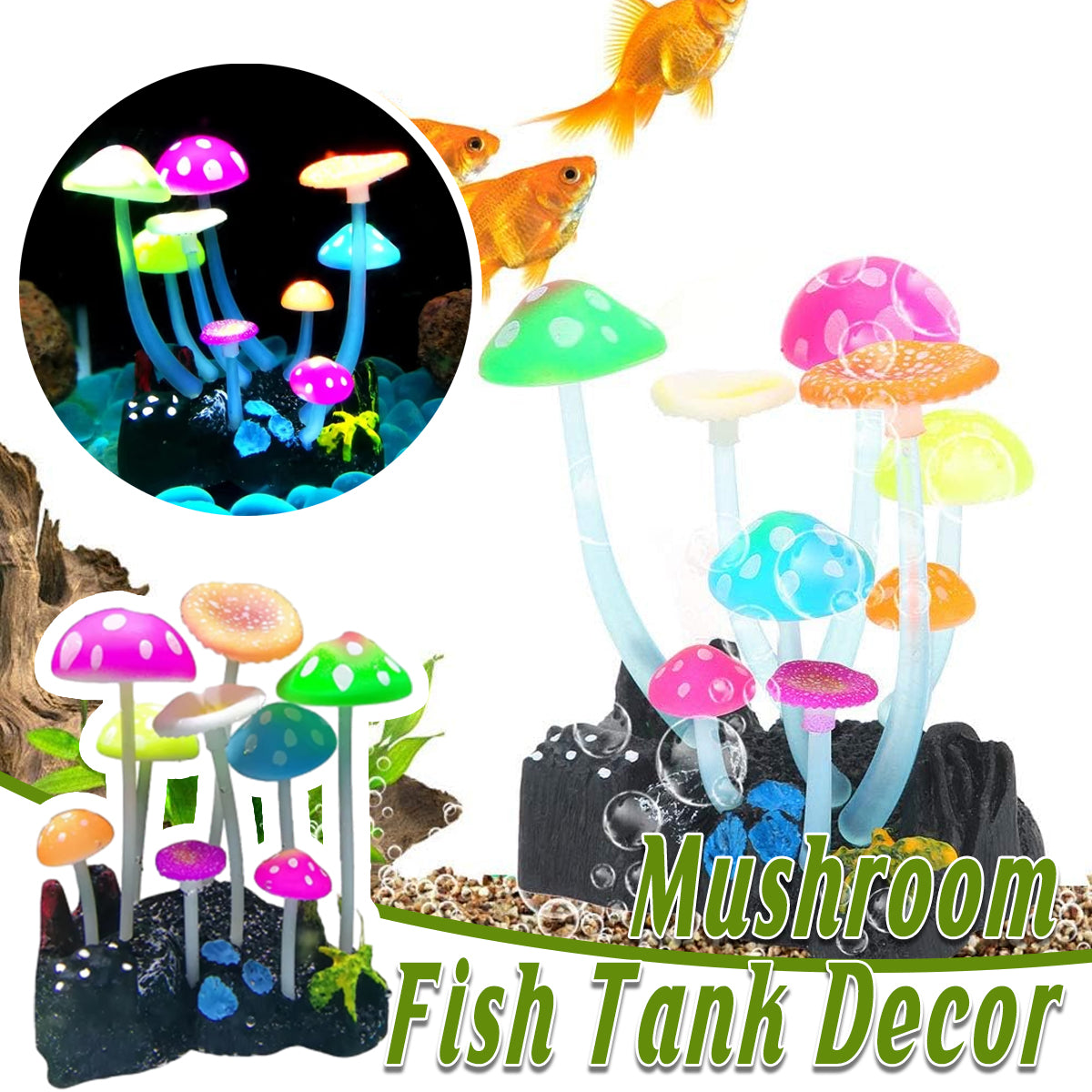Simulation Mushroom Aquarium Ornament 9-Piece Fluorescent Decoration