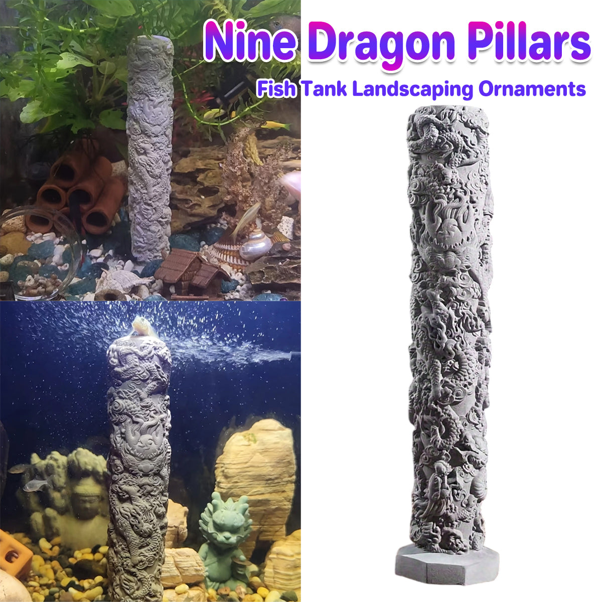 Nine-Dragon Decorative Cement Column