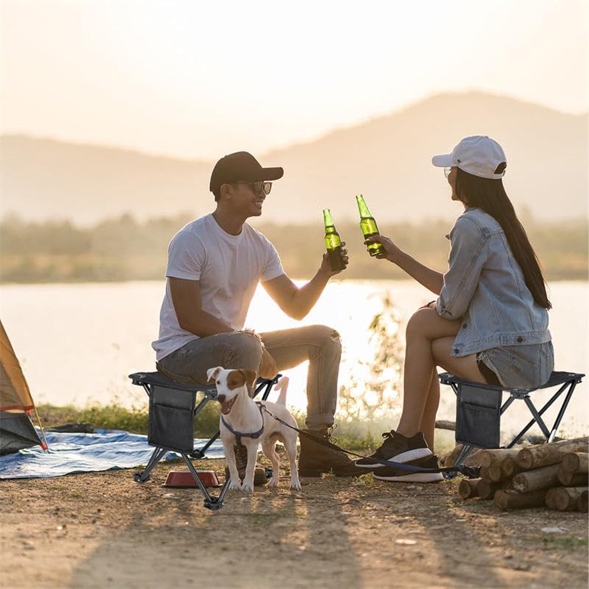 Compact Folding Camping Chair with Pocket and Carry Bag