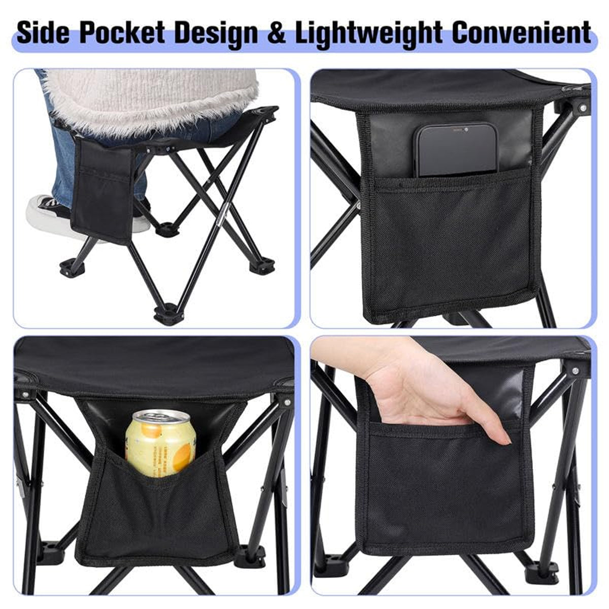 Compact Folding Camping Chair with Pocket and Carry Bag