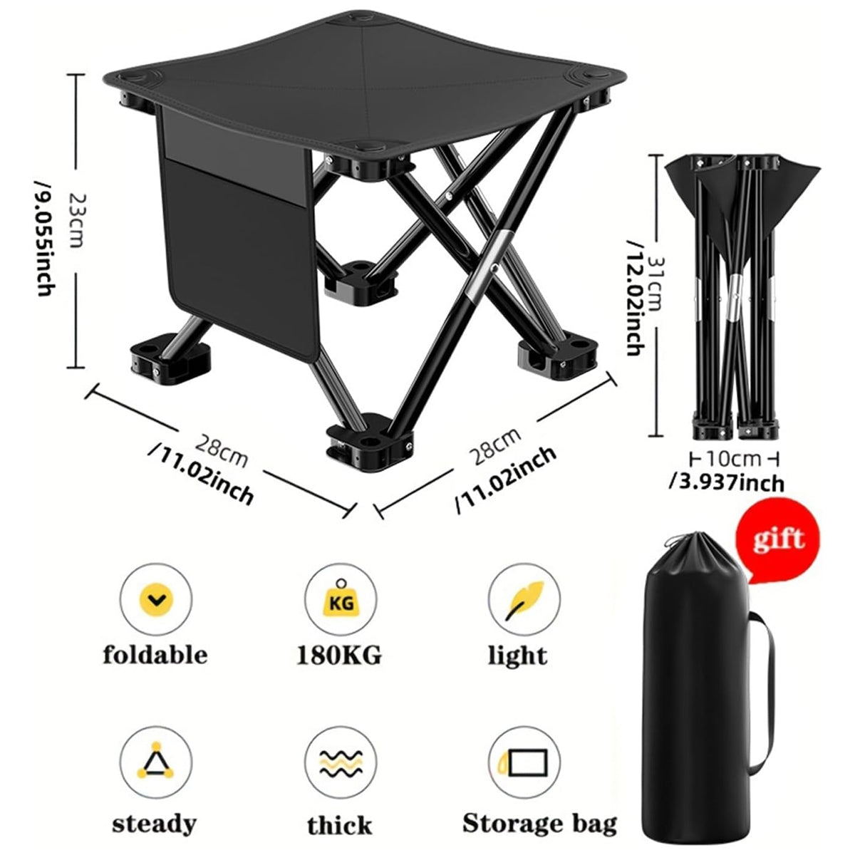 Compact Folding Camping Chair with Pocket and Carry Bag