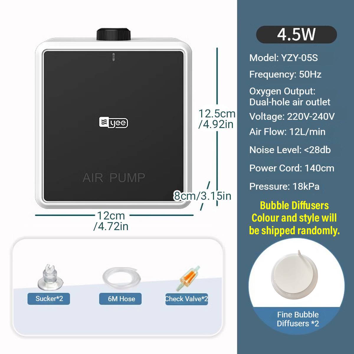 Yee Silent Oxygen Pump 12L/min Aquarium Air Pump