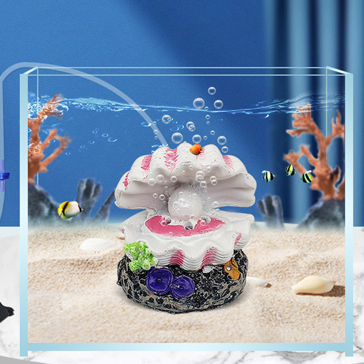 Aquarium Pearl Shell Decoration with Bubble Oxygenator