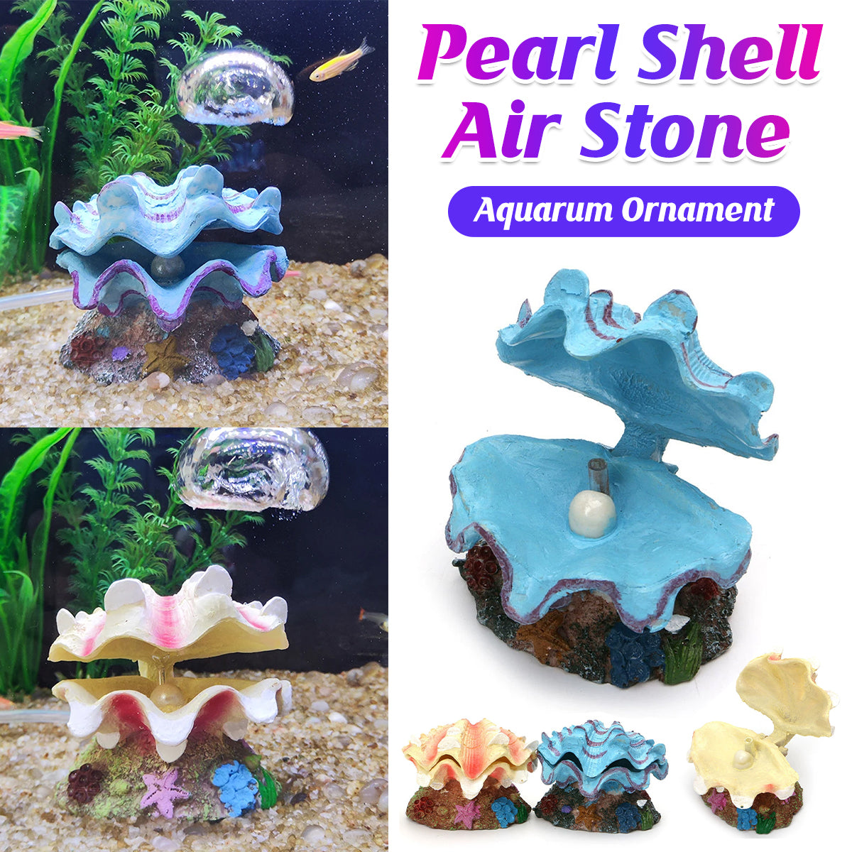 Animated Clam Shell Aquarium Ornament | Resin Fish Tank Decoration