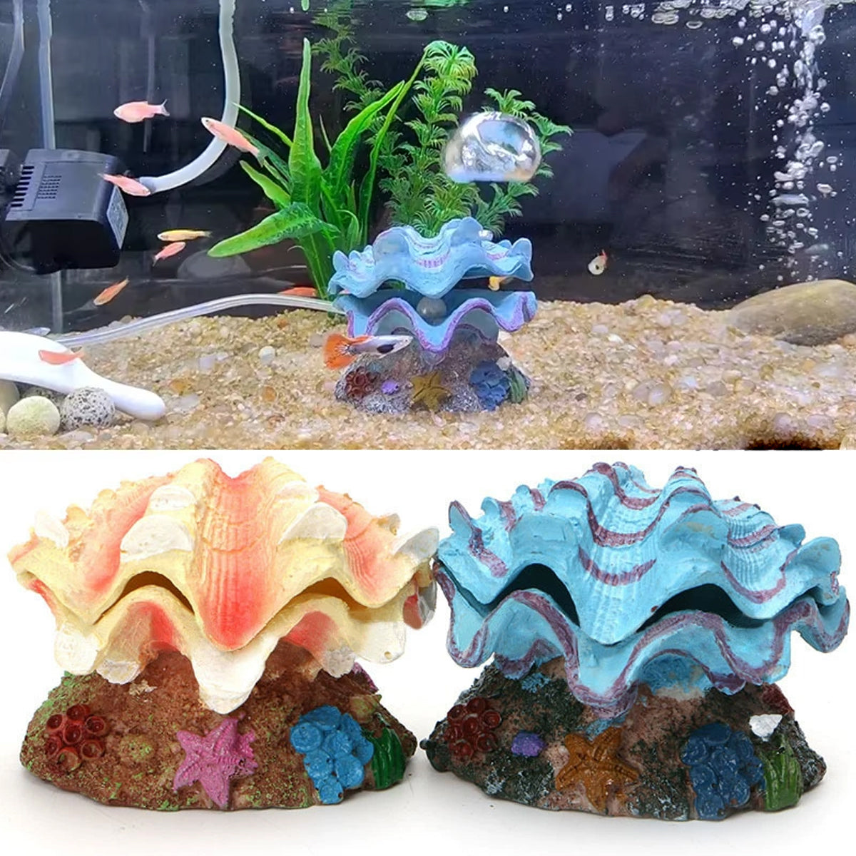 Animated Clam Shell Aquarium Ornament