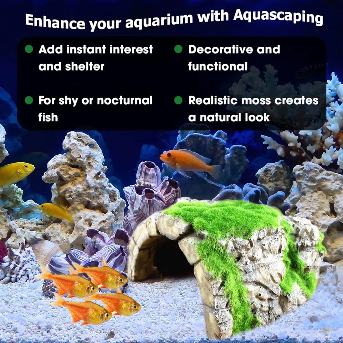 Aquarium Hideout Cave Moss Rock Decor