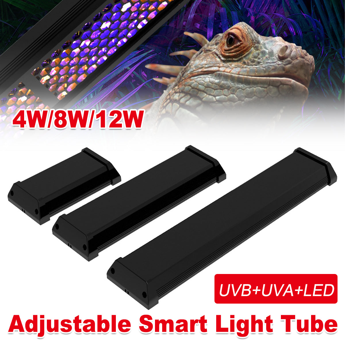 Adjustable Reptile UVB LED Light with Timer and UVA Support