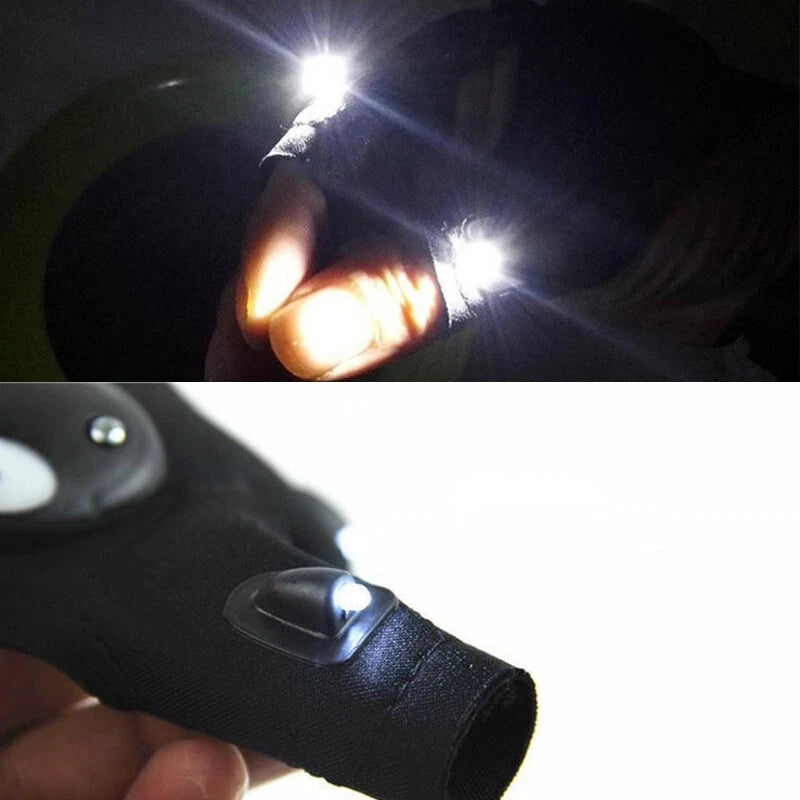 2x LED Light Fishing Finger Gloves for Night Rescue Use