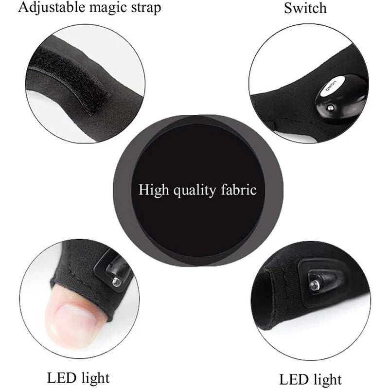 2x LED Light Fishing Finger Gloves for Night Rescue Use