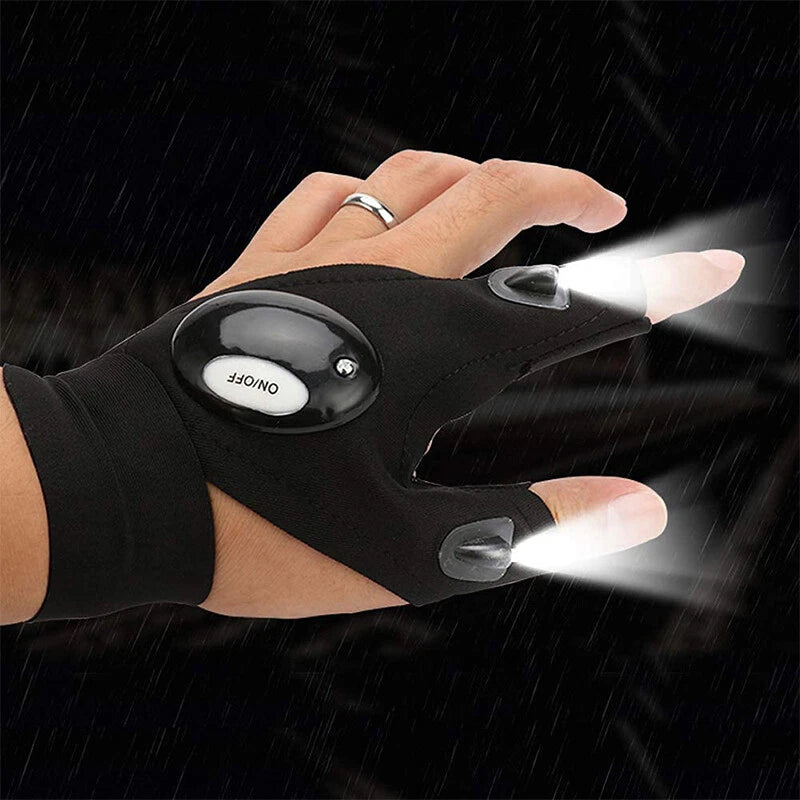 2x LED Light Fishing Finger Gloves for Night Rescue Use