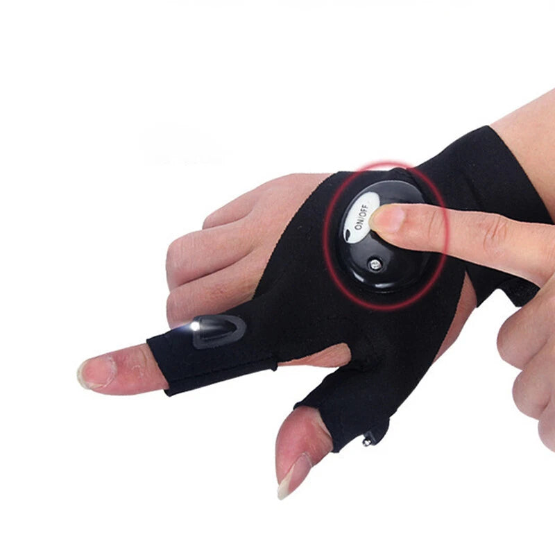 2x LED Light Fishing Finger Gloves for Night Rescue Use