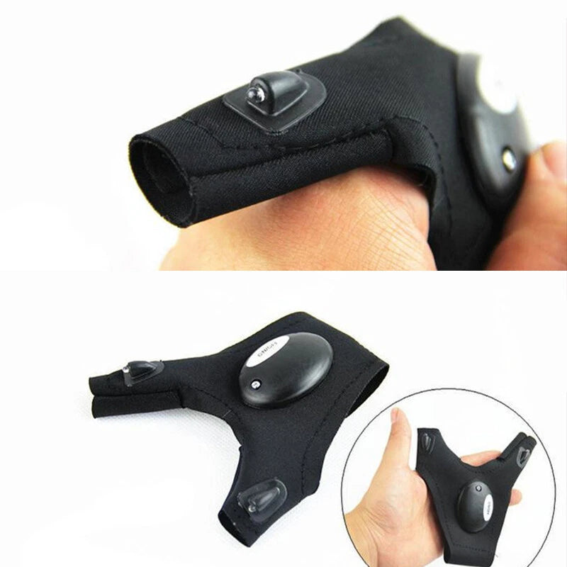 2x LED Light Fishing Finger Gloves for Night Rescue Use