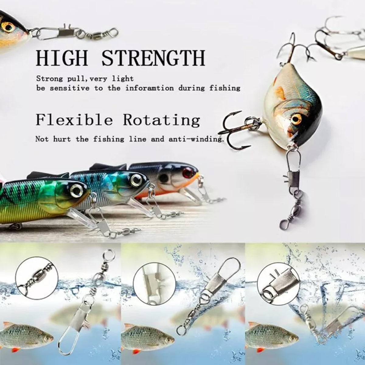 200Pcs Fishing Pin Connectors Carbon Steel B-Type Swivels for Lures & Hooks