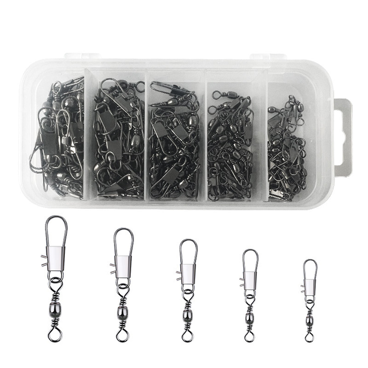 200Pcs Fishing Pin Connectors Carbon Steel B-Type Swivels for Lures & Hooks