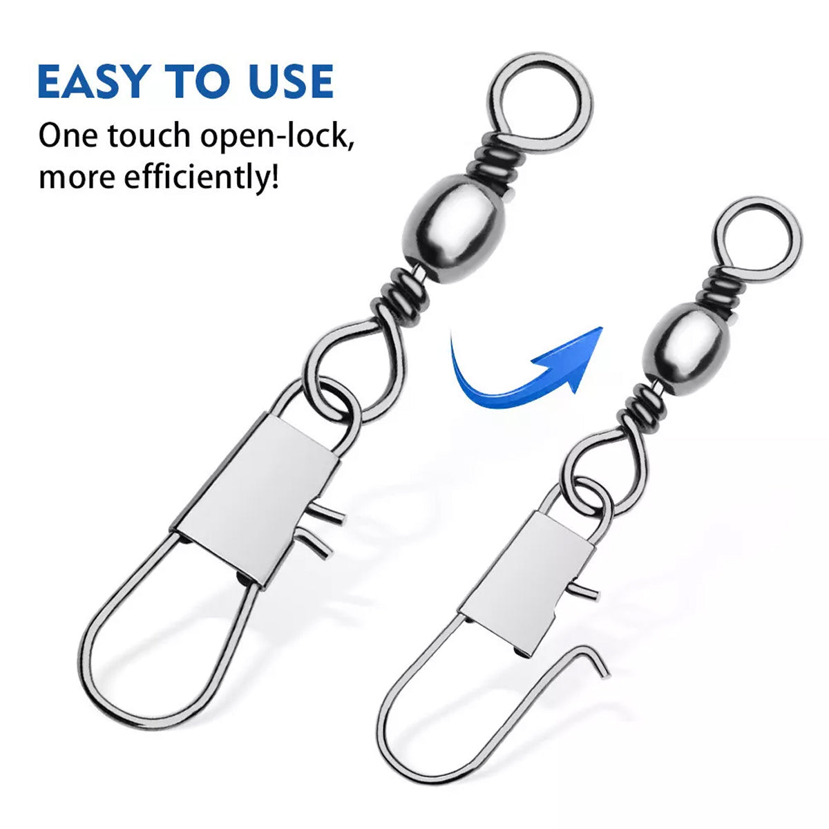 200Pcs Fishing Pin Connectors Carbon Steel B-Type Swivels for Lures & Hooks