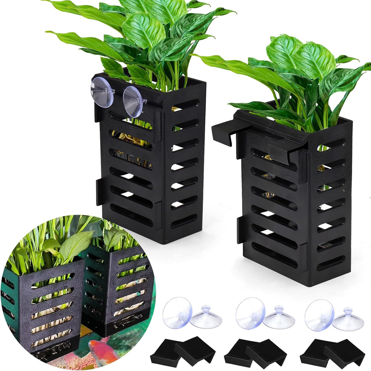 Aquarium Hydroponic Plant Holder Basket With Suction Cups And Hooks