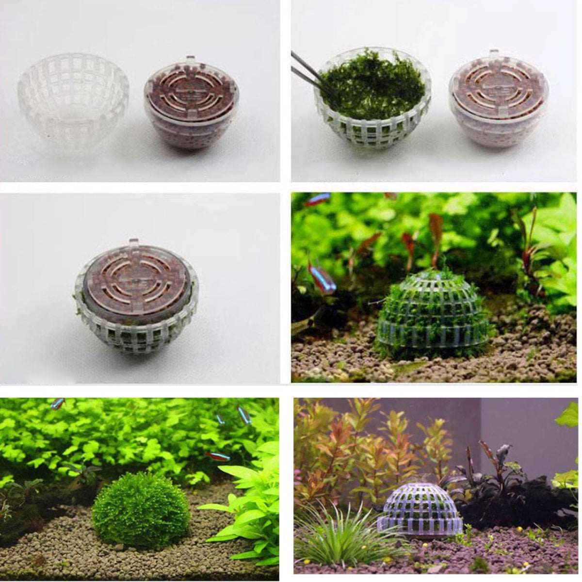 Aquarium Plastic Moss Ball Set 3PCS Plant Holder for Fish Tank